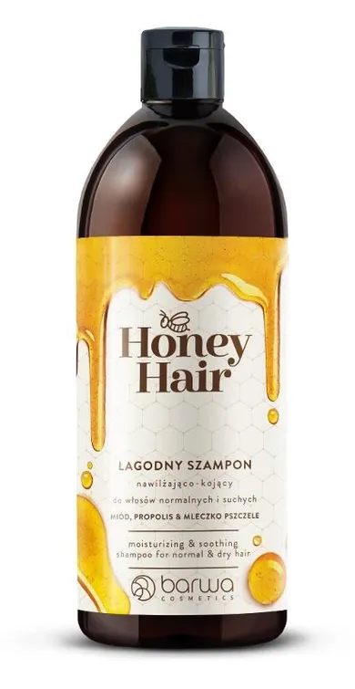 Barwa Cosmetics, Honey Hair, łagodny szampon nawilżająco-kojący do włosów normalnych i suchych, 480 ml