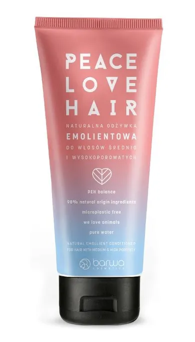 Barwa, Peace Love Hair, naturalna odżywka emolientowa do włosów średnio i wysokoporowatych, 180 ml