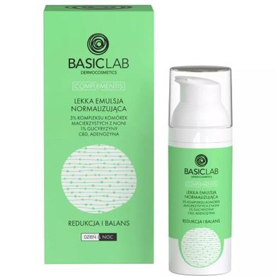 BasicLab, Complementis, lekka emulsja normalizująca z 3% kompleksu komórek macierzystych z noni i 1% glicyryzyny, Redukcja i Balans, 50 ml