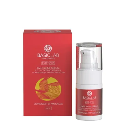 BasicLab, Esteticus, emulsyjne serum z 0.3% czystego retinolu 3% witaminą C i koenzymem Q10, 15 ml