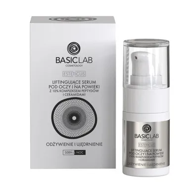 BasicLab, Esteticus, liftingujące serum pod oczy i na powieki 10% kompleks peptydów i ceramidów, odżywienie i ujędrnienie, 15 ml