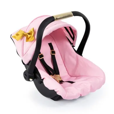Bayer Design, fotelik samochodowy dla lalki, nosidełko z baldachimem, różowy ze złotą kokardą