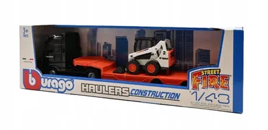 Bburago, Street Fire, Haulers Construction, Mercedes Actros Gigaspace Bobcat, laweta z pojazdem budowlanym, 1:43