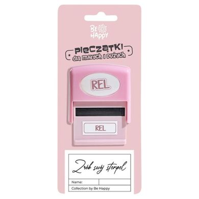 Be Happy, pieczątka z napisem, Rel