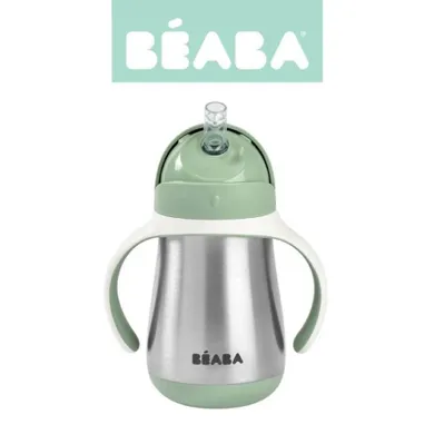 Beaba, bidon termiczny, ze słomką, sage green, 250 ml