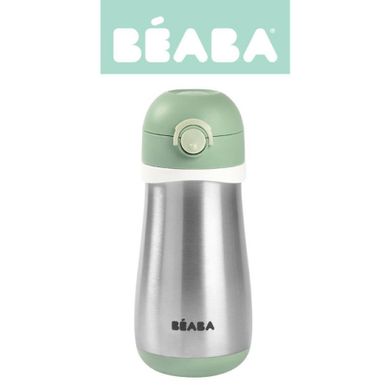 Beaba, bidon termiczny, ze słomką, sage green, 350 ml