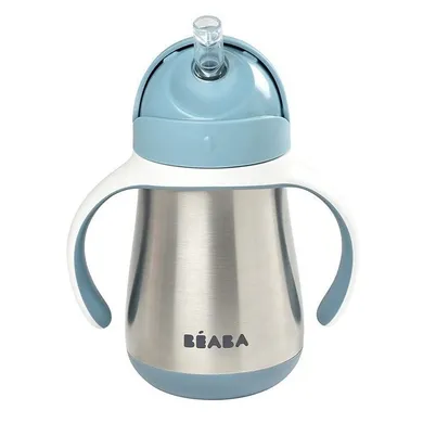 Beaba, butelka kubek niekapek, stalowa, ze słomką, windy blue, 250 ml