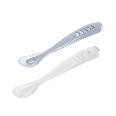 Beaba, zestaw łyżeczek silikonowych, Pebble/Cloud Blue, 4m+, 2 szt.