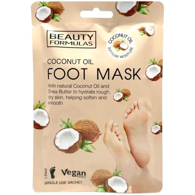 Beauty Formulas, Foot Mask, zmiękczająca maska do stóp, Coconut Oil, 1 para