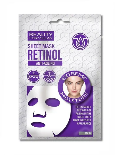 Beauty Formulas, Retinol Anti-Ageing Sheet Mask, nawilżająca maska w płachcie do twarzy