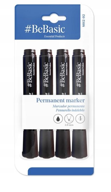 BeBasic, marker permanentny, czarny, 4 szt.