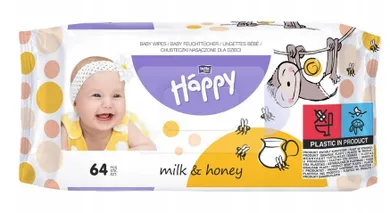 Bella, Baby Happy, chusteczki nawilżane, ekstrakt z mleka i miodu, 64 szt.