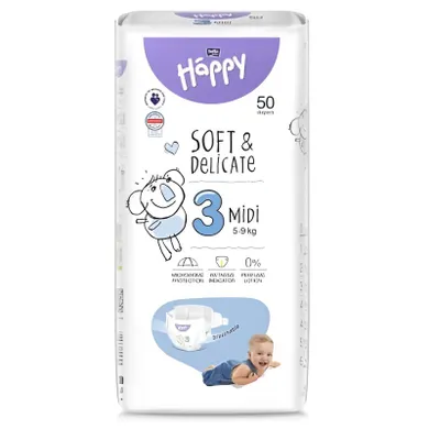 Bella, Baby Happy, pieluszki jednorazowe, rozmiar 3 mindi, 5-9 kg, 50 szt.