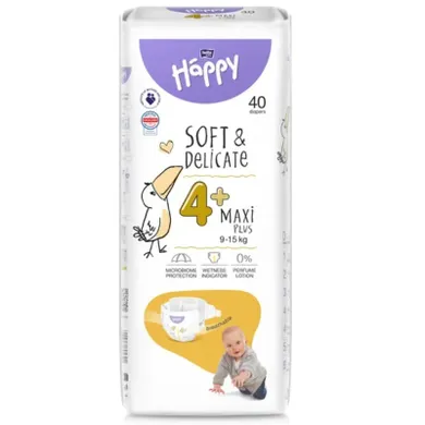 Bella, Baby Happy, pieluszki jednorazowe, rozmiar, 4+ maxi plus, 9-15 kg, 40 szt.