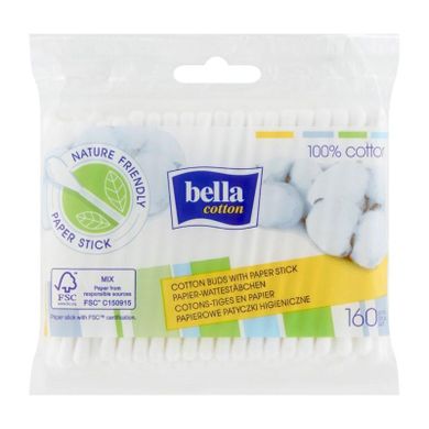 Bella, Cotton, patyczki higieniczne papierowe w woreczku foliowym, 160 szt.
