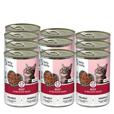 Belly welly, Standard, mokra karma dla kota z wołowiną, 400g, 10 szt.