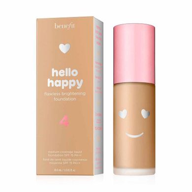 Benefit, Hello Happy Flawless Brightening Foundation, SPF15 rozświetlający podkład do twarzy o średnim kryciu, 4 Medium Neutral, 30 ml