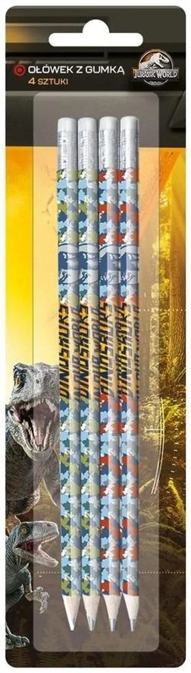 Beniamin, Jurassic Park, ołówek z gumką, 4 szt.