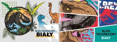 Beniamin, Jurassic World, blok techniczny, biały, A4, 10 kartek, 1 szt.