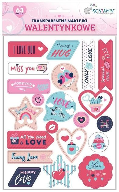 Beniamin, naklejki, walentynki, 63 elementy