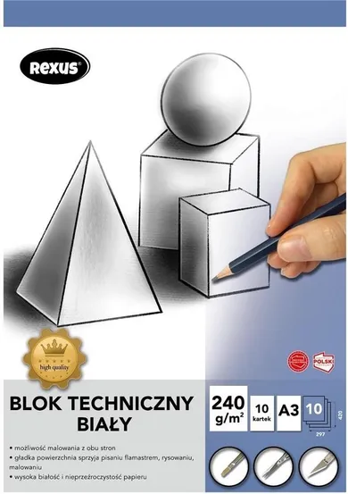 Beniamin, Premium, blok techniczny, biały, A3, 10 kartek