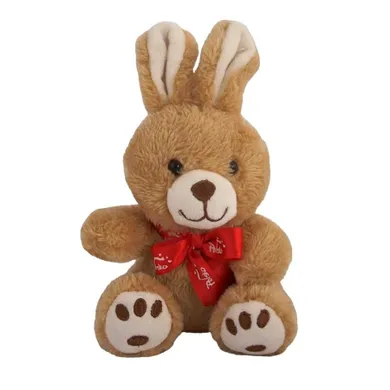 Beppe, maskotka, królik haftowany, z czerwoną kokardką, 12 cm