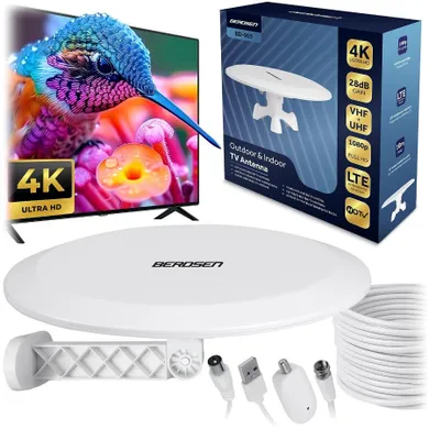 Berdsen, antena wewnętrzna zewnętrzna TV, ultra HD 4K, biała, BD-955