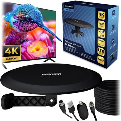 Berdsen, antena wewnętrzna zewnętrzna TV, ultra HD 4K, czarna, BD-955