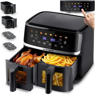 Berdsen, frytkownica beztłuszczowa, air fryer, dwukomorowy, 1700W, czarny, 10,2l, BD-657