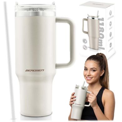 Berdsen, termos próżniowy, kubek ze słomką, kremowy, 1180 ml