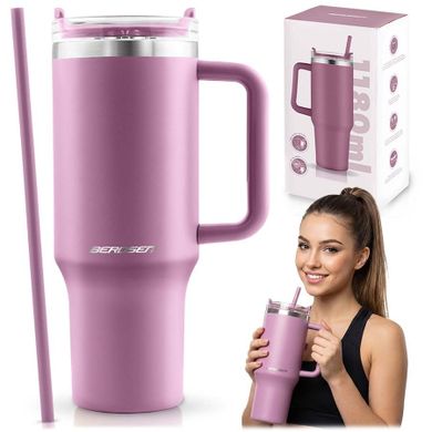 Berdsen, termos próżniowy, kubek ze słomką, różowy, 1180 ml
