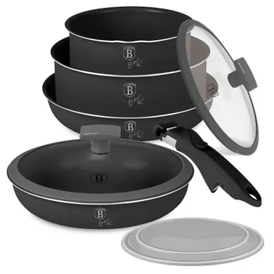 Berlinger Haus, Anthracite, zestaw: garnki tytanowe z pokrywą + patelnie, 9 elementów