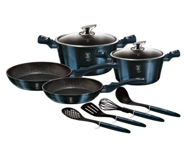 Berlinger Haus, Aquamarine, zestaw: garnki granitowe z pokrywą + patelnie + akcesoria, 10 elementów