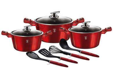 Berlinger Haus, Burgundy, komplet garnków z akcesoriami, 10 elementów