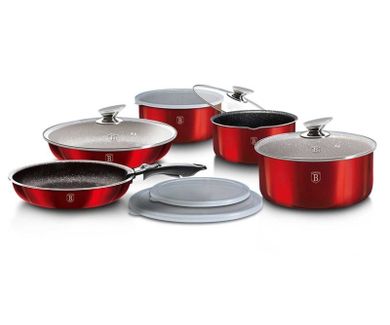Berlinger Haus, Burgundy, zestaw: garnki granitowe z pokrywą + patelnie, 10 elementów