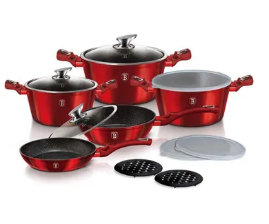 Berlinger Haus, Burgundy, zestaw: garnki z pokrywą + patelnie, 13 elementów