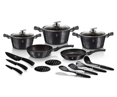 Berlinger Haus, Carbon Pro, zestaw: garnki z pokrywą + patelnie + akcesoria, 10 elementów