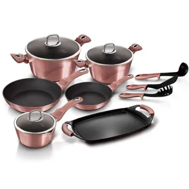 Berlinger Haus, I-Rose, zestaw: garnki z pokrywkami + patelnie + akcesoria, 12 elementów