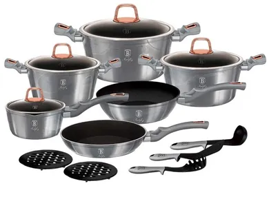 Berlinger Haus, Moonlight, zestaw: garnki granitowe z pokrywą + patelnie + akcesoria, 15 elementów