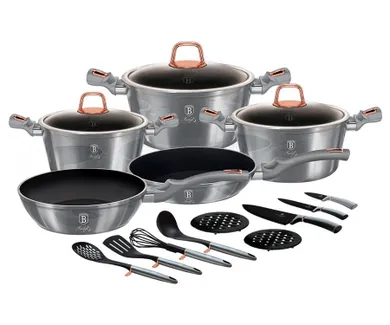 Berlinger Haus, Moonlight, zestaw: garnki granitowe z pokrywą + patelnie + akcesoria, 17 elementów