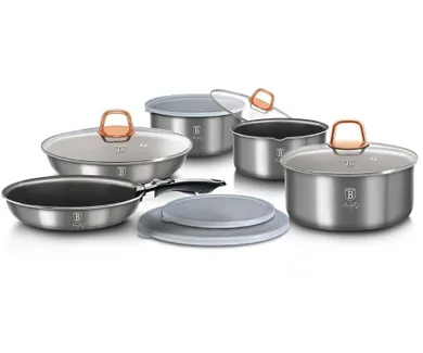 Berlinger Haus, Moonlight, zestaw: garnki tytanowe z pokrywą + patelnie, 12 elementów