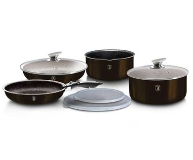 Berlinger Haus, Shiny Black, zestaw: garnki granitowe z pokrywą + patelnie, 9 elementów