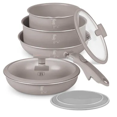 Berlinger Haus, Taupe, zestaw: garnki tytanowe z pokrywą + patelnie, 9 elementów