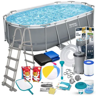 Bestway, basen ogrodowy, stelażowy, 427-250-100 cm, zestaw 18w1
