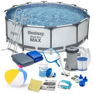 Bestway, basen stelażowy z pompą filtrującą i akcesoriami, okrągły, 100-366 cm, zestaw 17w1