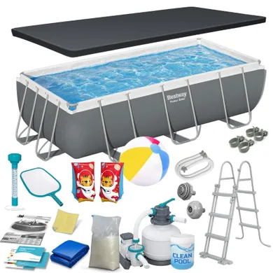Bestway, basen stelażowy z pompą filtrującą i akcesoriami, prostokątny, 404-201-100 cm, zestaw 18w1