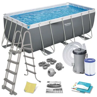 Bestway, basen stelażowy z pompą filtrującą i akcesoriami, prostokątny, 412-201-122 cm, zestaw 11w1