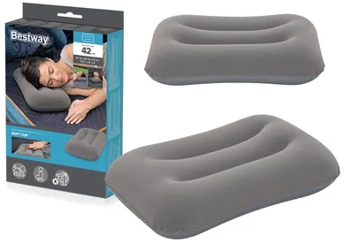 Bestway, dmuchana poduszka, welurowa, szara, 42 cm