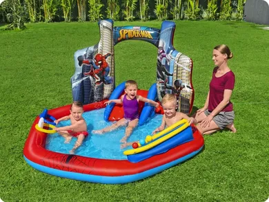 Bestway, Spider-Man, basen dmuchany ze zjeżdzalnią, wodny plac zabaw, 211-206-127 cm