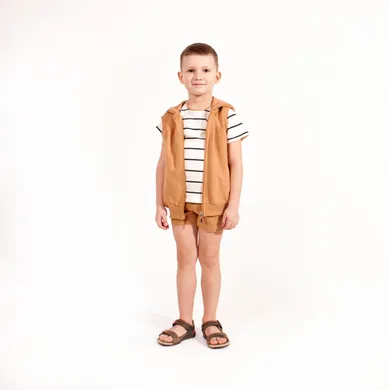 Bezrękawnik chłopięcy z kapturem, beżowy, Nicol